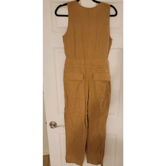 Donna Karan Jumpsuit Womens Small 100% Linen Tan Safari Straight Leg - Picture 6 of 10